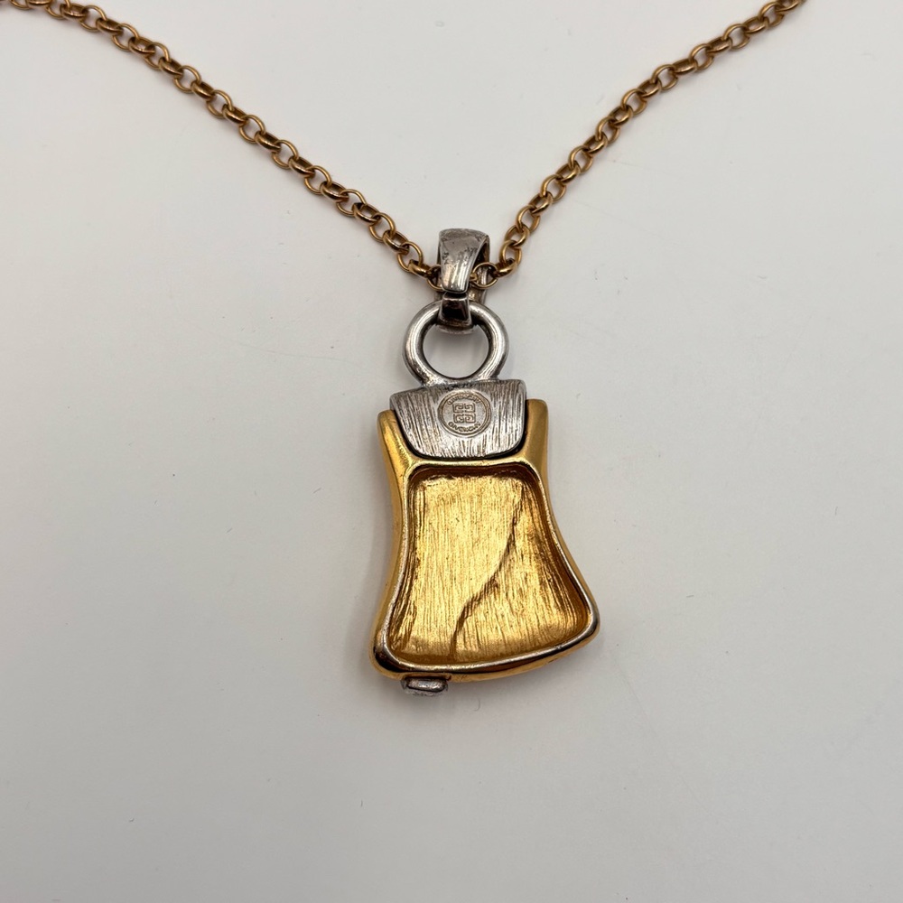 Givenchy Two Tone Pendant Necklace Gold Silver Logo Charm - Picture 3 of 5